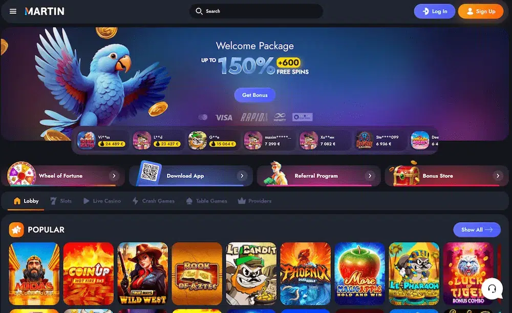Martin Casino internetinis puslapis