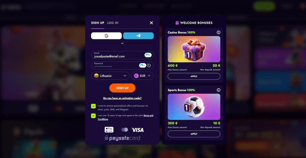 Sign up Irwin casino.
